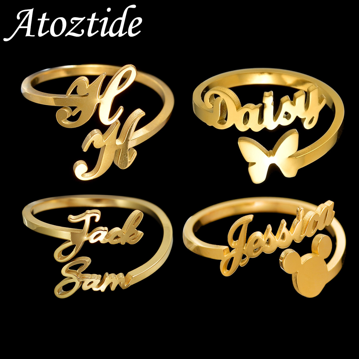 Initial Ring Custom - Atoztide 맞춤형 맞춤형 이름 반지 여성용