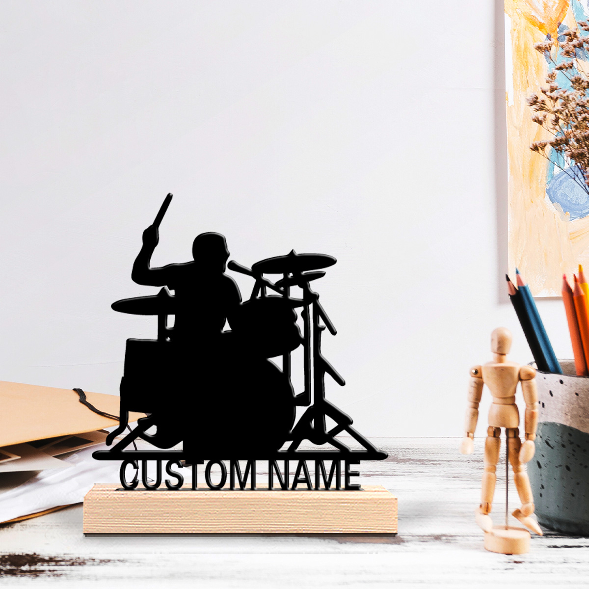 Engraved Wood Frame - 1개의 세련된 맞춤형 드러머와 드럼 금속