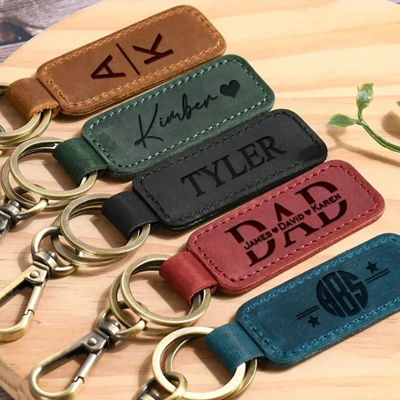 Initial Ring Custom - 남녀공용 레이저 커스텀 로고 가죽 키체인,
