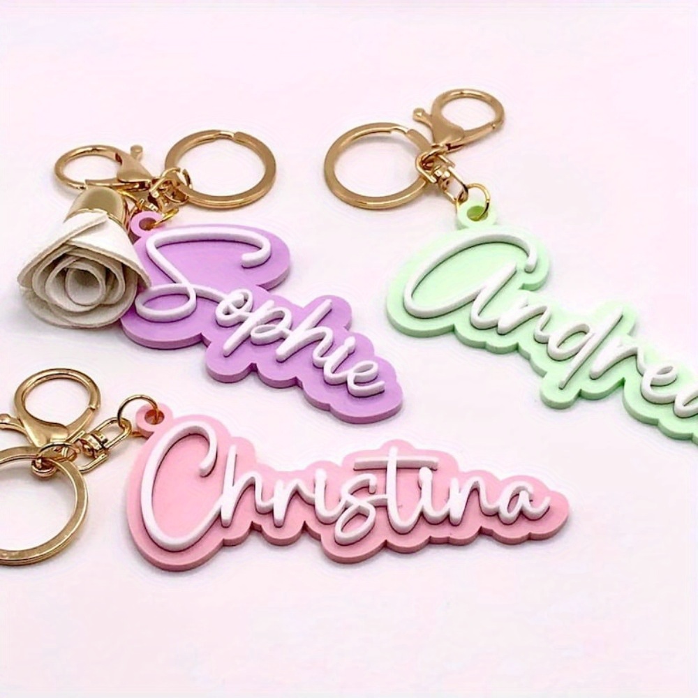 Initial Ring Custom - 맞춤형 이름 키체인 이중 레이어 아크릴