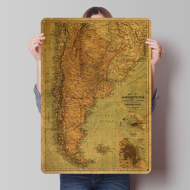 Custom Map Poster - 아르헨티나 빈티지 지도 틴 포스터 맞춤형