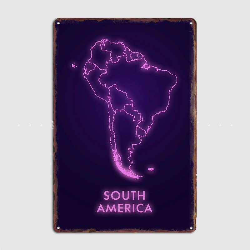 Custom Map Poster - 남미 네온 지도 금속 간판 펍