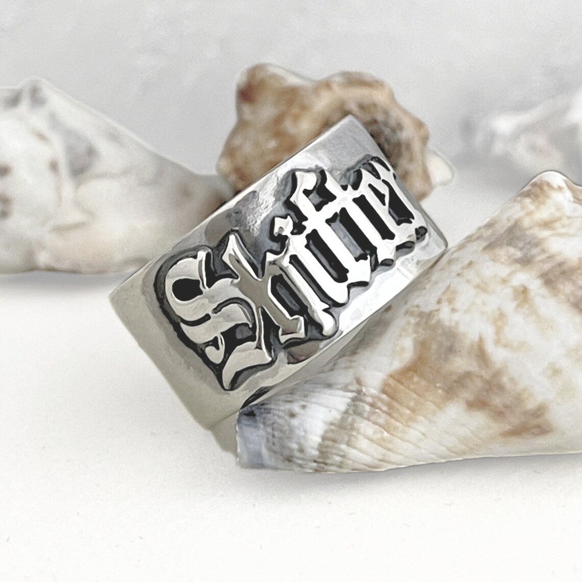 Initial Ring Custom - 12MM 남자 고딕 반지 맞춤형 올드