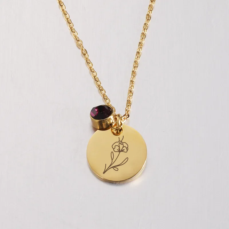 출생달 꽃 클립 아트 꽃 디스크 스테인레스 스틸 펜던트 - Birth Flower Necklace 리뷰 및 가격