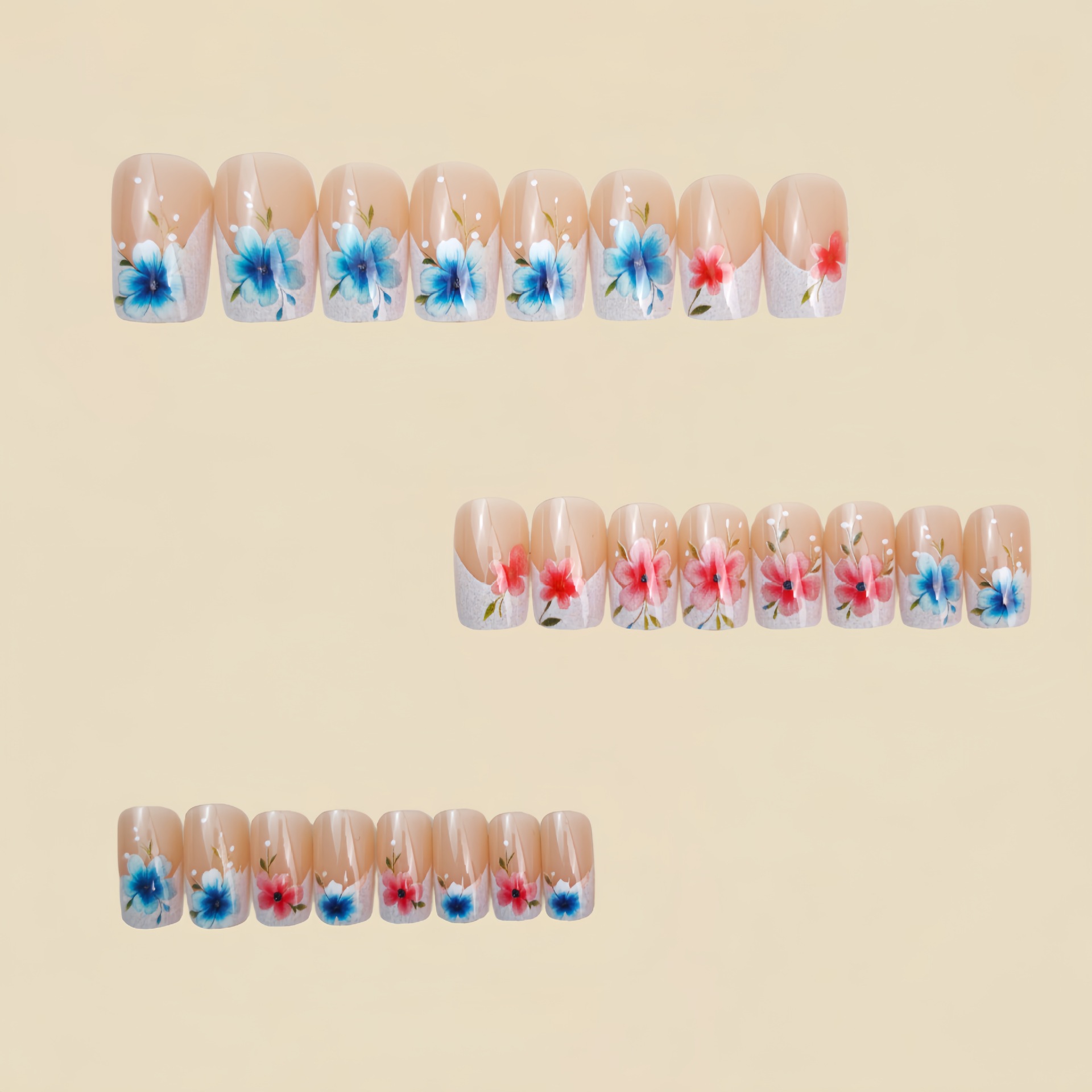 여성용 짧은 중간 길이의 가짜 손톱, 누드 화이트 네일 - Pressed Flower Art 리뷰 및 가격