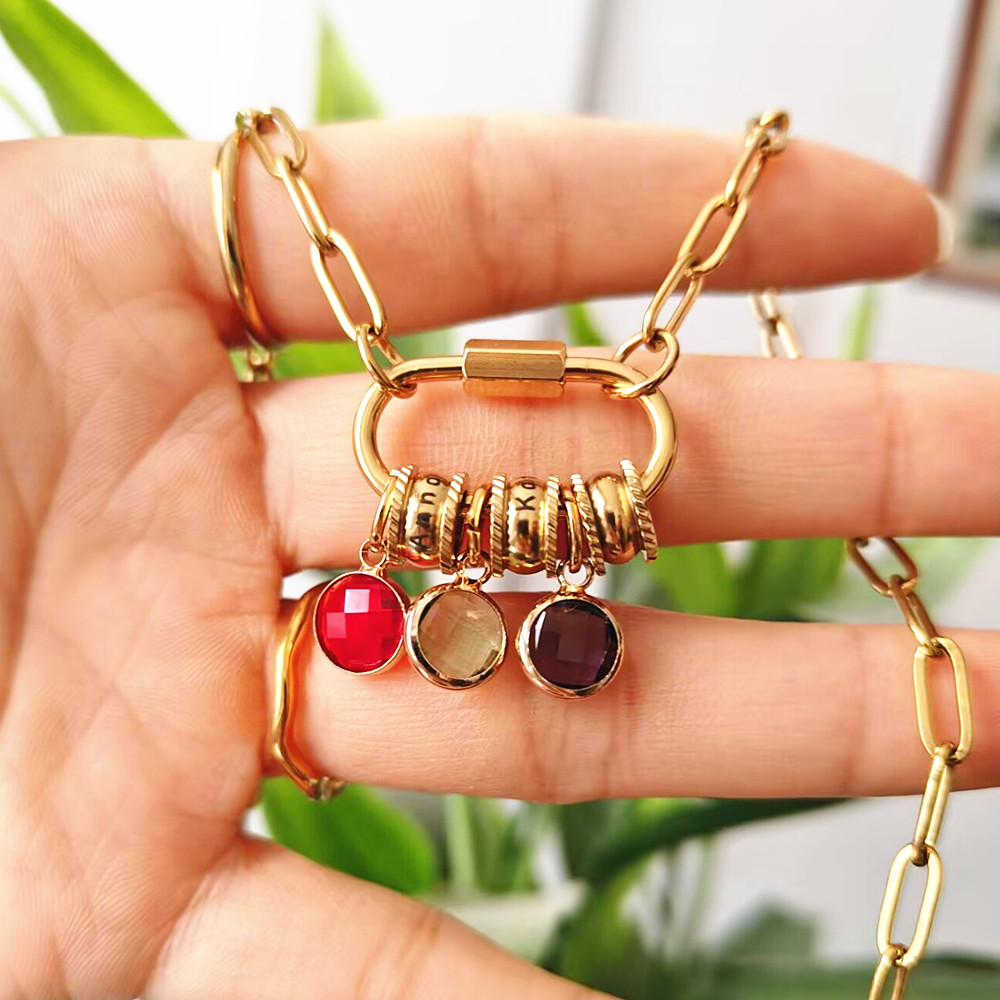 맞춤형 카라비너 이름 참 목걸이, 스테인레스 스틸 클립 - Birth Flower Necklace 리뷰 및 가격